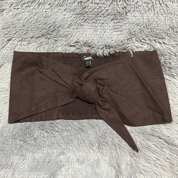 Express Linen Blend Tie Front Bandeau Top - Picture 1 of 4